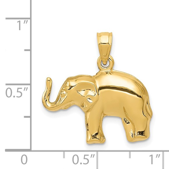 14k Yellow Gold 3-D puff Elephant Necklace Charm Pendant - Picture 3 of 3